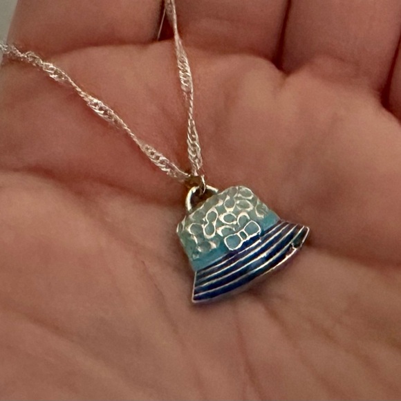 Coach Blue Enamel Signature Hat Pendant .925 Sterling Silver Necklace - Picture 3 of 7